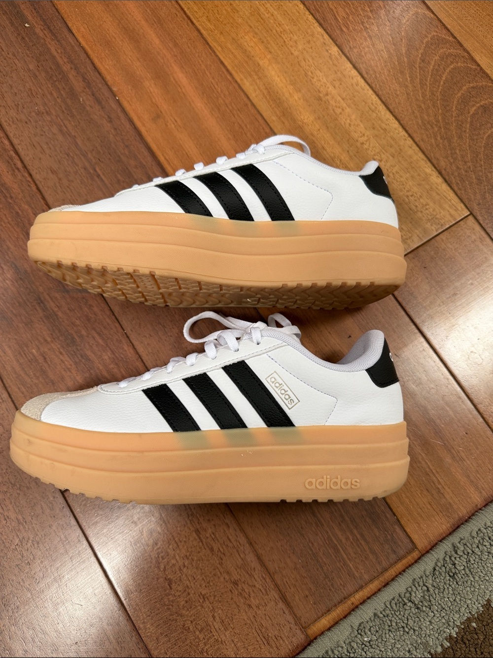 adidas White Black Platform Sneakers with Gum Sole
